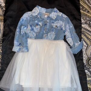 Floral Denim Dress with White Tulle Dress